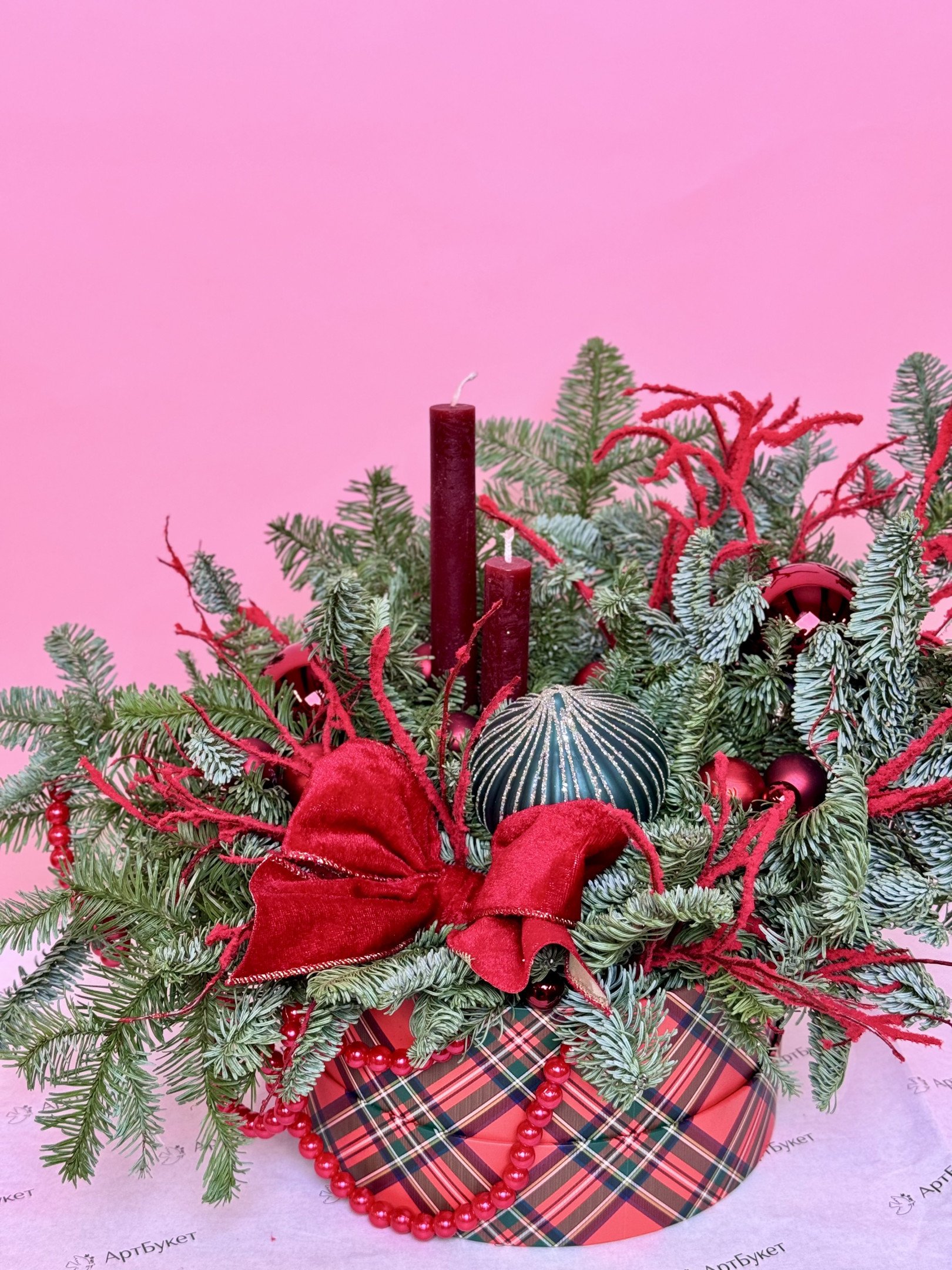 Зимняя композиция в шляпной коробке №8