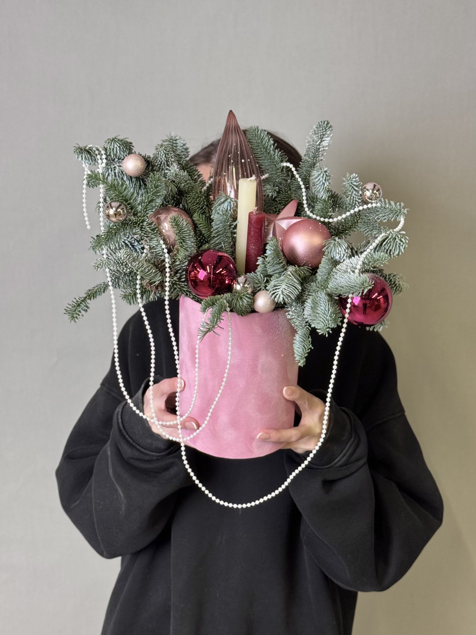 Зимняя композиция в шляпной коробке №11