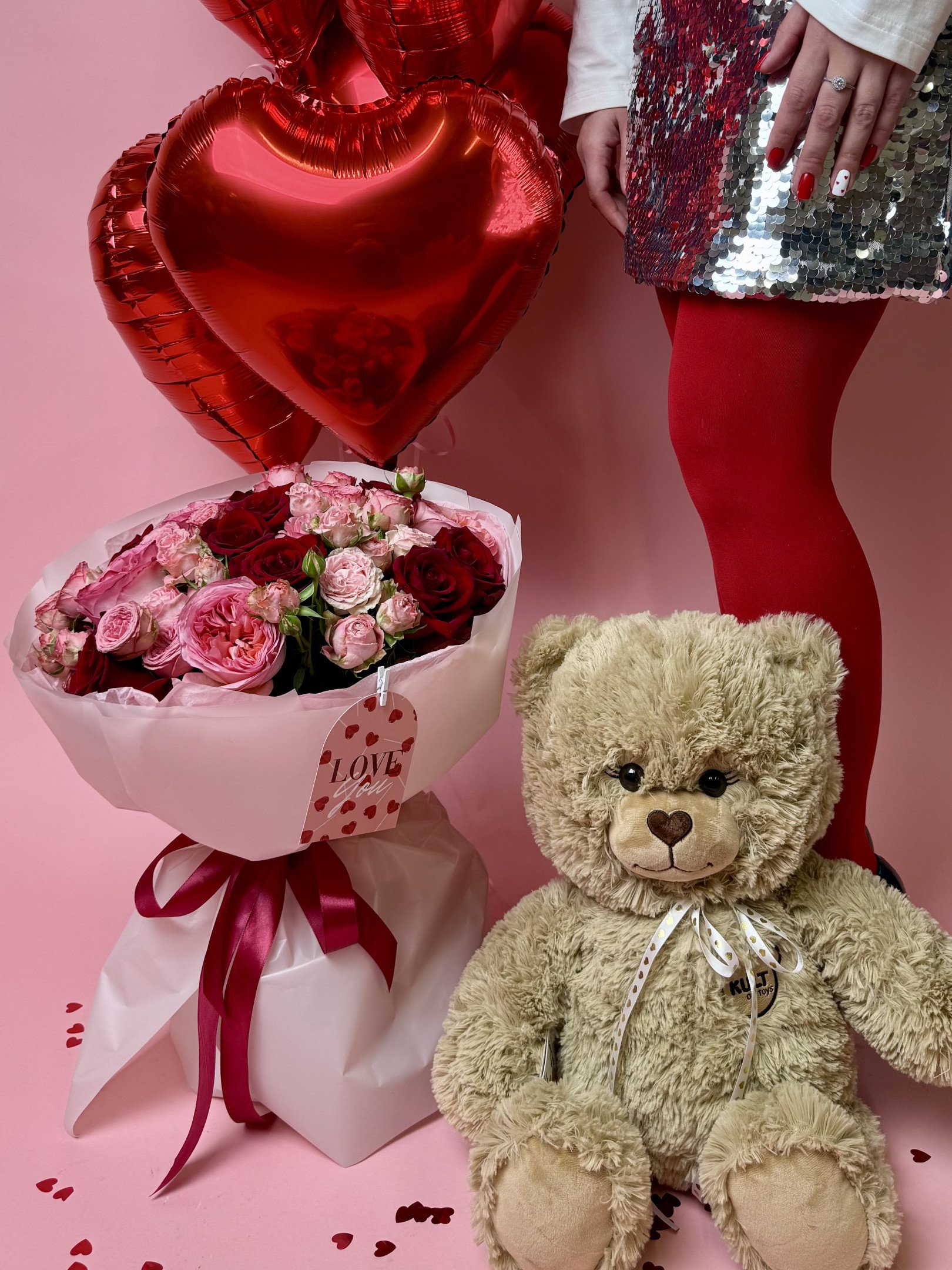 Сет LOVE №8 - Букет «Люби меня, люби» + 5 Шар Сердце + Мишка Амур